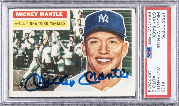 1956 Topps #135 Mickey Mantle Signed Card – PSA/DNA MINT 9 Signature!